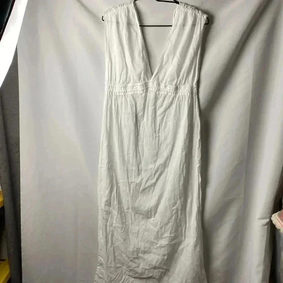 MONA SOL WO SIZE MEDIUM WHIT LOND BEACH COVER  UP / DRESS 100% COTTON SIDE SLITS - Picture 2 of 11